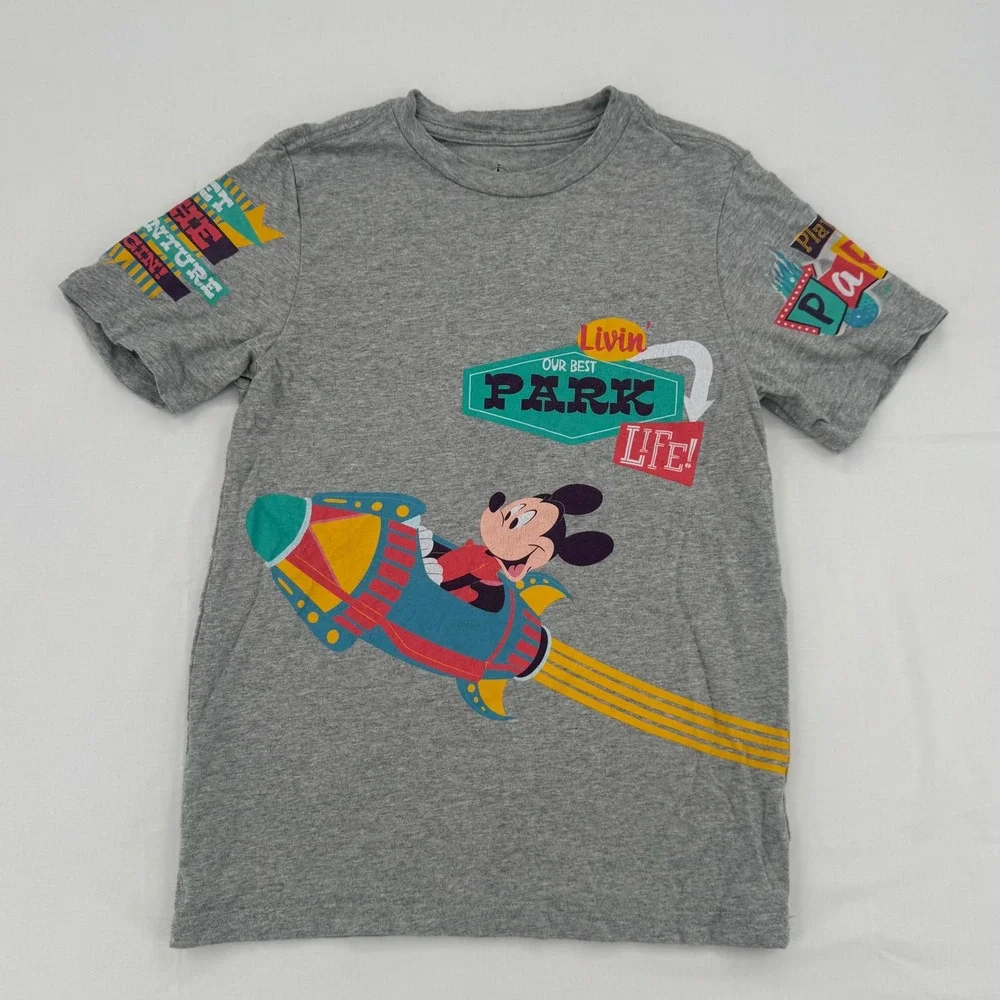 Disney Parks Mickey Mouse Rocket Park Life Gray Graphic T-Shirt Kids Size 10/12